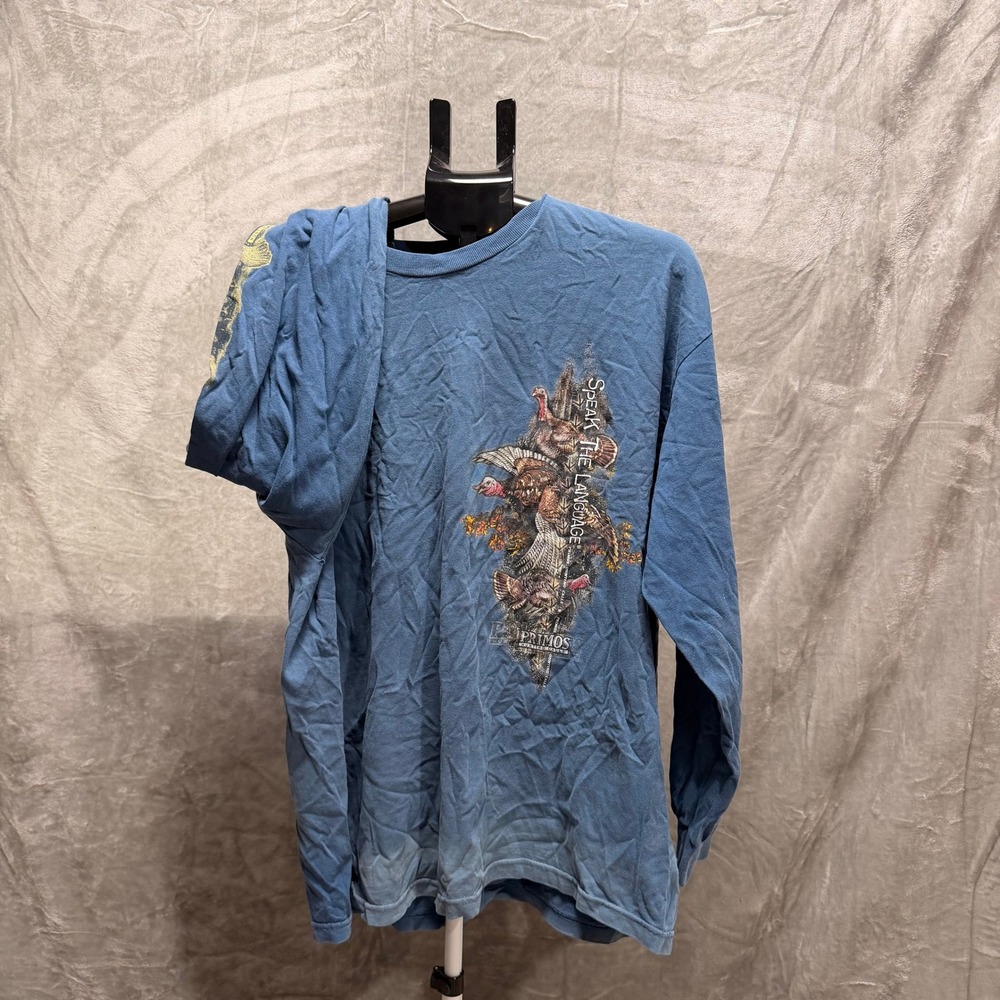 Primos Hunting LongSleeve TShirt Men 2XL Blue Graphic Turkey Speak The‎ Language
